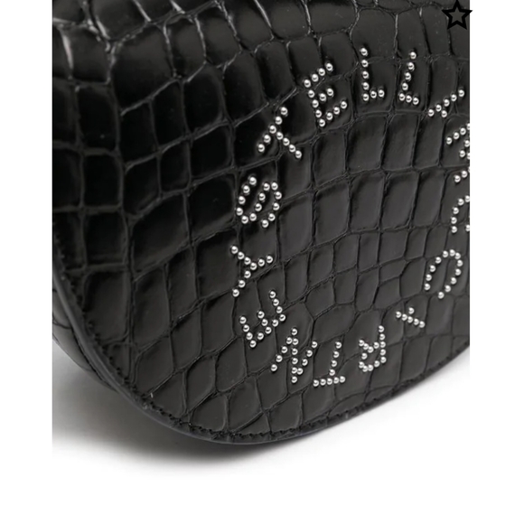 Stella McCartney Studded Logo Saddle Half Moon Croc-Embossed Black Shoul… - Picture 3 of 10